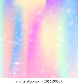 Unicorn background and rainbow mesh  Mystical universe banner in princess colors  Fantasy gradient backdrop and hologram   Holographic unicorn background and magic sparkles  stars   blurs 