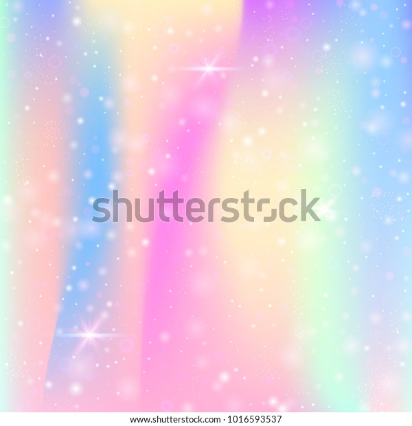 虹のメッシュのあるユニコーンの背景 姫の色の神秘的宇宙のバナー ホログラムと幻想的なグラデーション背景 魔法のきらめき 星 ぼかしを持つ ホログラフィックな一角獣の背景 のベクター画像素材 ロイヤリティフリー