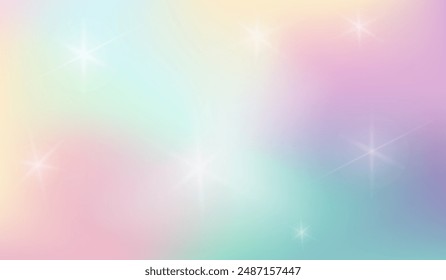 Unicorn background with stars. Multicolored blurred fairy tale pattern. Fantasy bright cover with sparkles.