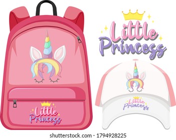 Unicorn backpack and cap illustration