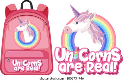 Unicorn backpack on white background illustration