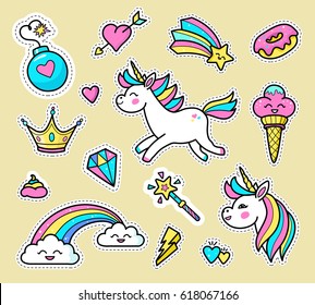 Pink Unicorn Head Rainbow Mane Horn Stock Vector (Royalty Free ...