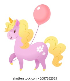 Unicorn with a balloon. Vector illustration.