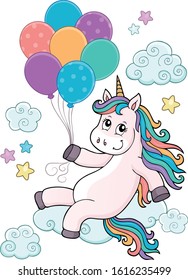 Unicorn with balloons topic image 1 - eps10 vector illustration.