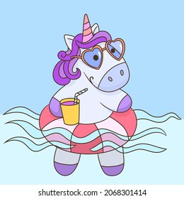 Unicorn at the beach having a happy summer