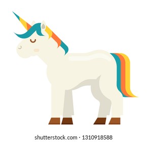 Unicorn beautiful fairytale magic horn horse flat design vector illustration