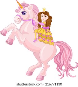 Unicorn with Beautiful pink fairy Princess 