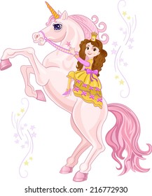 Unicorn with Beautiful pink fairy Princess 
