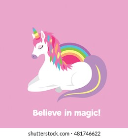Unicorn believe in magic queen sleep pink background