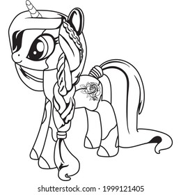 Unicorn with big eyes and a flower on the back