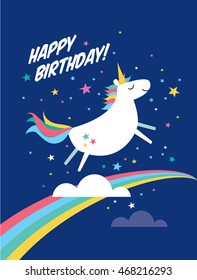 Unicorn Birthday Card Template Vector/illustration