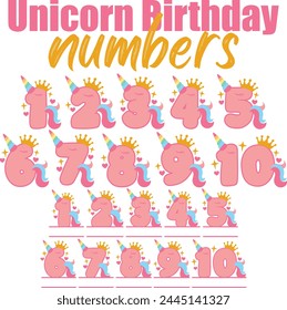 Unicornio Números de cumpleaños Diseños de Vector Paquete