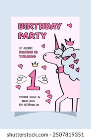 unicorn birthday party invite. kids 1st birthday party invite.