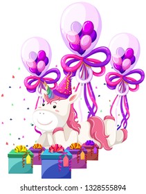 A unicorn with birthday theme illustration