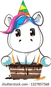 unicorn birthday.This illustration can be used as a print on clothes. vector