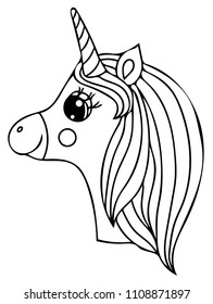 Unicorn black line isolated. Magical cute animal. Vector artwork. Coloring book pages for adults and kids. For wedding invitation card, ticket, branding, boutique logo, label.