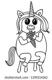 Unicorn black line isolated. Magical cute animal. Vector artwork. Coloring book pages for adults and kids. For wedding invitation card, ticket, branding, boutique logo, label.