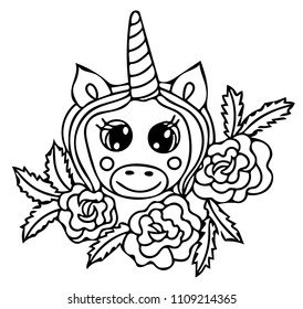 Unicorn black line isolated. Magical cute animal. Vector artwork. Coloring book pages for adults and kids. For wedding invitation card, ticket, branding, boutique logo, label.