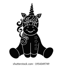 Unicorn black silhouette isolated on white background. 