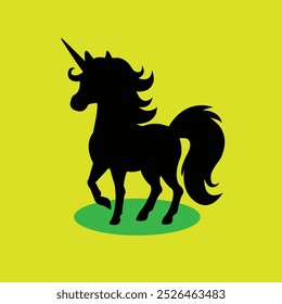 Unicorn black silhouette runs of flat design illustration vector

