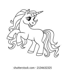 Unicorn. Black and white vector illustration for coloring book