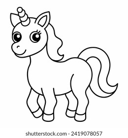 unicorn black and white vector illustration for coloring book	