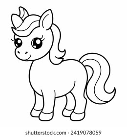 unicorn black and white vector illustration for coloring book	