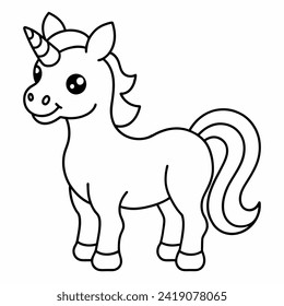 ilustración vectorial en blanco y negro de unicornio para libro de colorantes	