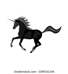 Unicorn black-headed on a white background, realistic vector illustration. Graphic icon, print or logo.