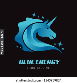 Unicorn Blue Energy Conceptual Logo/Icon on black background