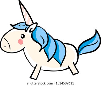 Unicorn with blue hair, illustration, vector on white background.
