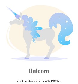 Unicorn with blue mane. Isolated art on white background. Vector. Cartoon. Flat.