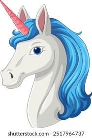 Un unicornio con una melena azul y cuerno rosa