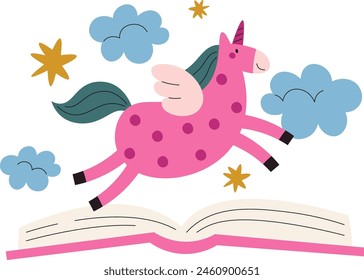 Unicorn With Book Vector Illustration