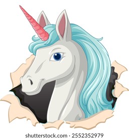 A unicorn breaking through a paper background