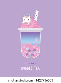 Unicorn Bubble Tea , cute illustration