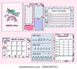 Unicorn bullet journal pages. planner pages for planning and organizing.