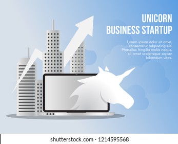 Unicorn Business Startup Concept. Ready To Use Vector. Suitable For Background, Wallpaper, Landing Page, Web, Banner And Other Creative Work.