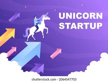 Unicorn Business Startup Symbol Vector Illustration. Businessman of Development Process, Innovation Product, and Creative Idea See the Goal to be Successful 