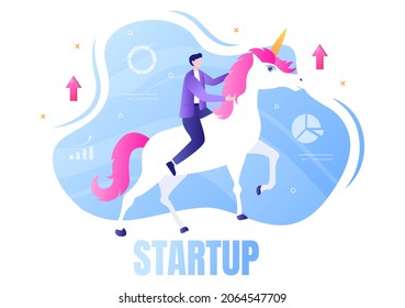 Unicorn Business Startup Symbol Vector Illustration. Businessman of Development Process, Innovation Product, and Creative Idea See the Goal to be Successful 