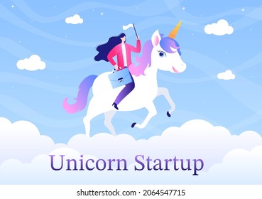 Unicorn Business Startup Symbol Vector Illustration. Businessman of Development Process, Innovation Product, and Creative Idea See the Goal to be Successful 