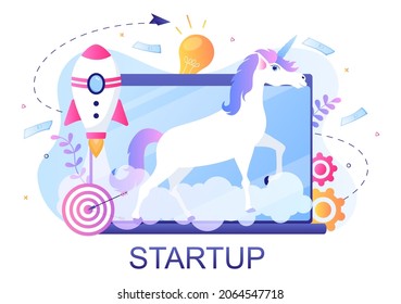 Unicorn Business Startup Symbol Vector Illustration. Businessman of Development Process, Innovation Product, and Creative Idea See the Goal to be Successful 