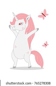 unicorn and butterfly pink white background