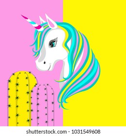 Unicorn and cactus. Modern Art. Vector illustration.