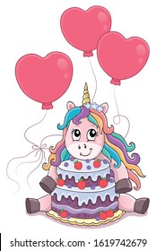 Unicorn with cake and balloons theme 4 - eps10 vector illustration.