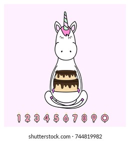 Unicorn with cake. Choose candle