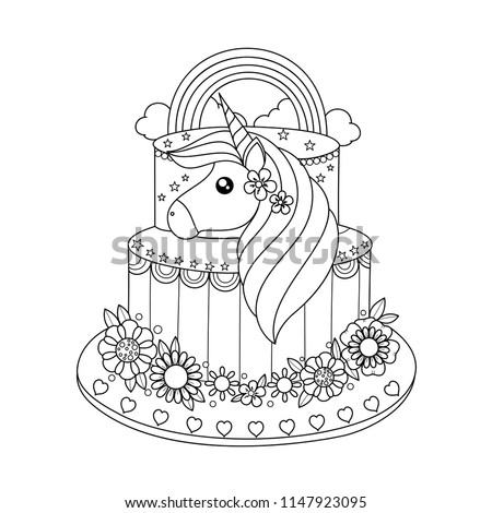  Unicorn  Cake  Coloring  Book Adult Vector Stock Vector 