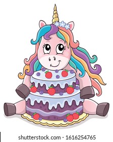 Unicorn with cake theme image 1 - eps10 vector illustration.