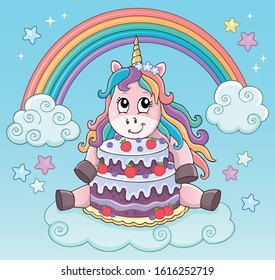 Unicorn with cake theme image 3 - eps10 vector illustration.