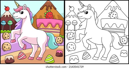 Unicorn In Candy Land Coloring Page Colored
